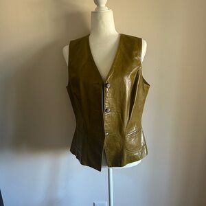 Olive Leather Women's  Vintage Vest by Dana Buchman ladies 12